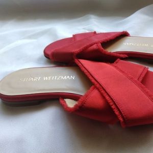 Stuart Weitzman Edgeout Crisscross Flat Satin Red
